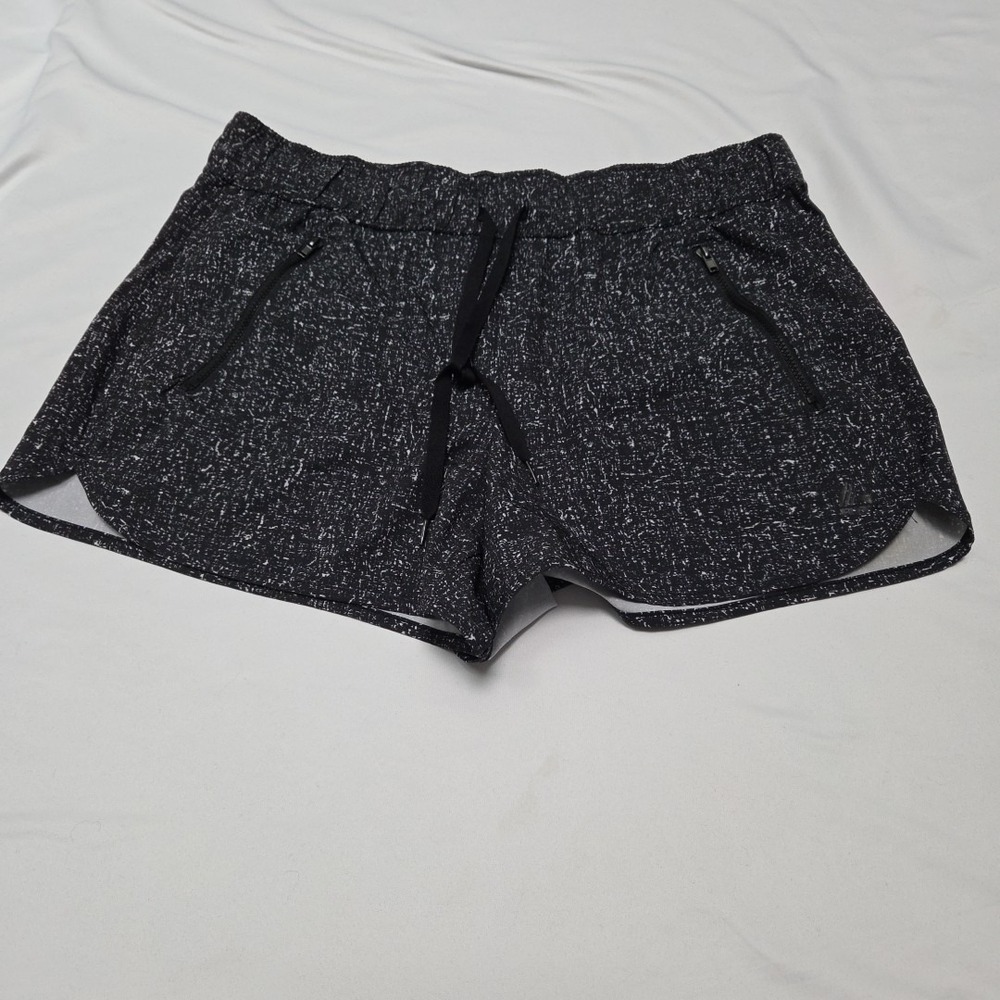 RBX Runner Shorts Women's Print Black Pull On Athletic Zip Pockets Drawstring M